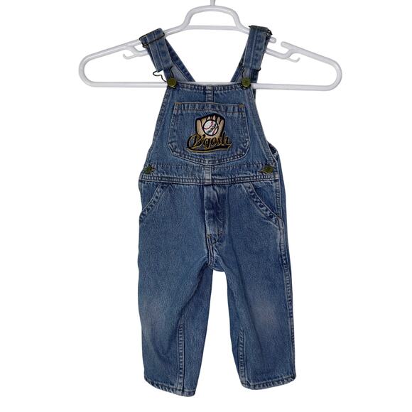Vintage Osh Kosh B'Gosh Overalls Baby 2T Denim Jean Vestbak Baseball - Picture 1 of 5